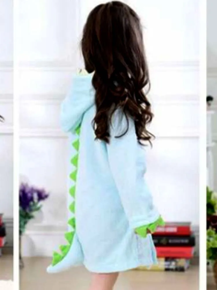 Light Blue Dinosaur Hooded Dressing Gown with Spikes & Tail