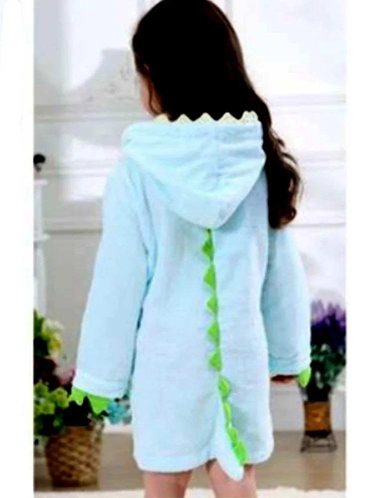 Light Blue Dinosaur Hooded Dressing Gown with Spikes & Tail
