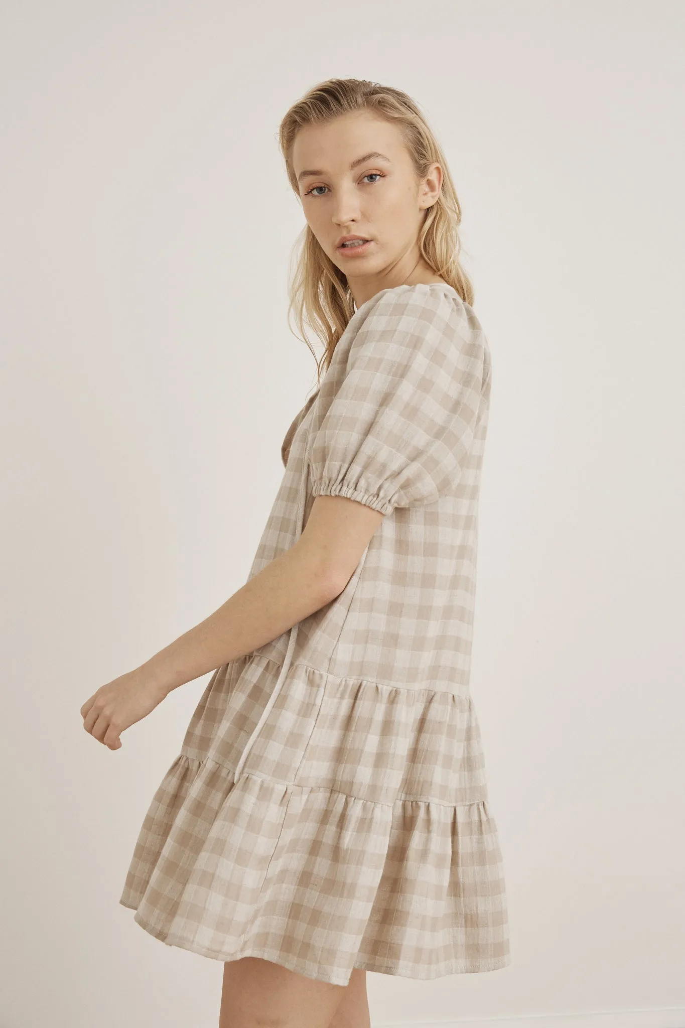 Little Lies Lana Short Dress (Natural Check)