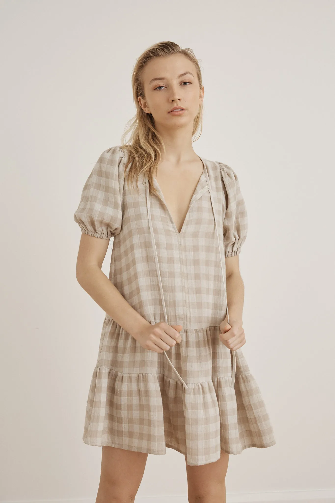Little Lies Lana Short Dress (Natural Check)