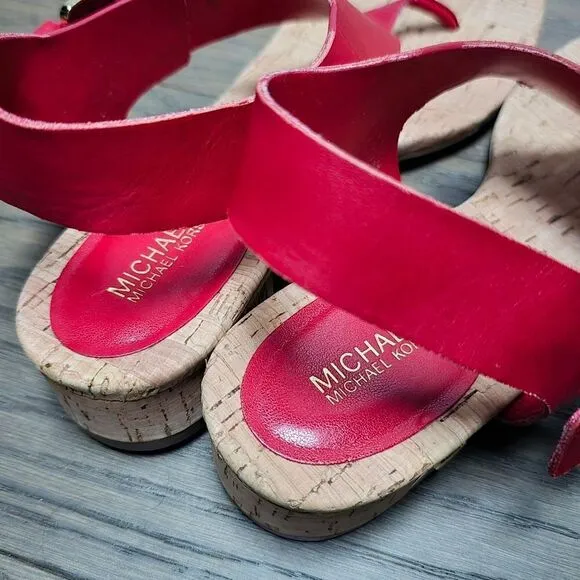 Michael Kors London Thong Block Cork Heel Sandal in Red