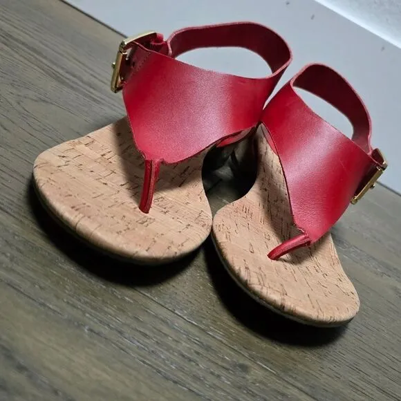 Michael Kors London Thong Block Cork Heel Sandal in Red