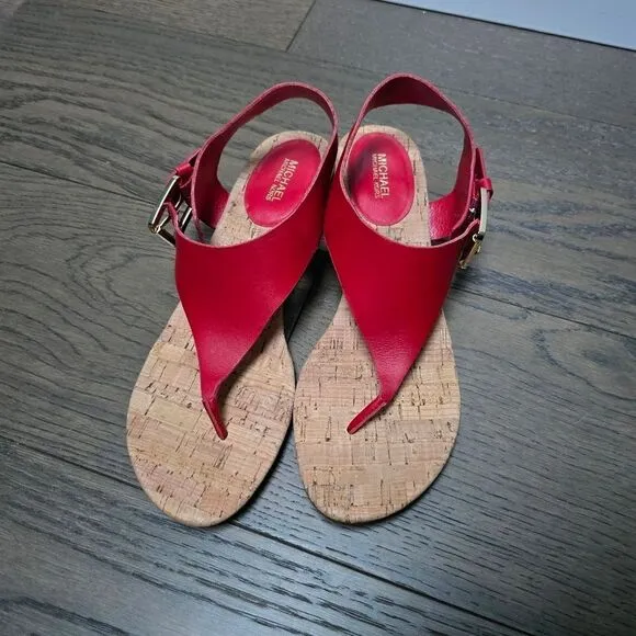 Michael Kors London Thong Block Cork Heel Sandal in Red