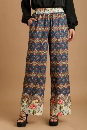 Mixed Print Elastic Waistband Pants
