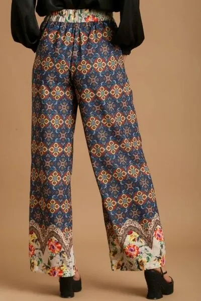 Mixed Print Elastic Waistband Pants