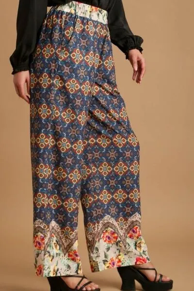 Mixed Print Elastic Waistband Pants