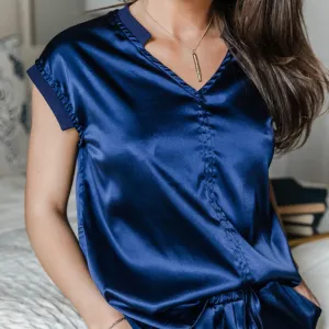 Navy Satin Charlie Top