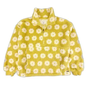 NEW Billabong Time Off Half Zip Fleece Pullover Green Envy Daisy Floral Gorpcore