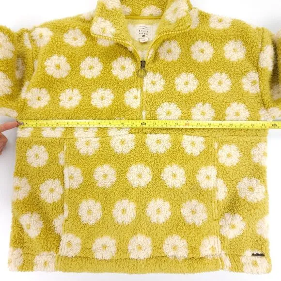 NEW Billabong Time Off Half Zip Fleece Pullover Green Envy Daisy Floral Gorpcore
