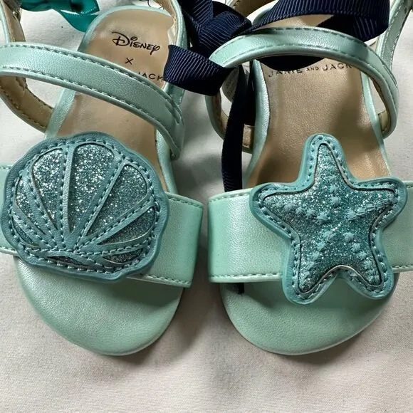 NWT Janie and Jack Disney Toddler Girls Green Little Mermaid Shell Sandal Size 4