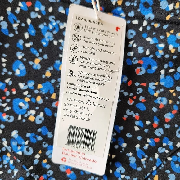 NWT Krimson Klover &quot;Rory&quot; Trailblazer Sport Short Confetti Black, Women's Size L