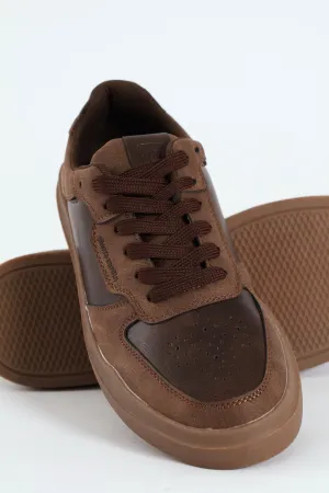 Panelled Back Quarter Lace Up Sneaker - Brown
