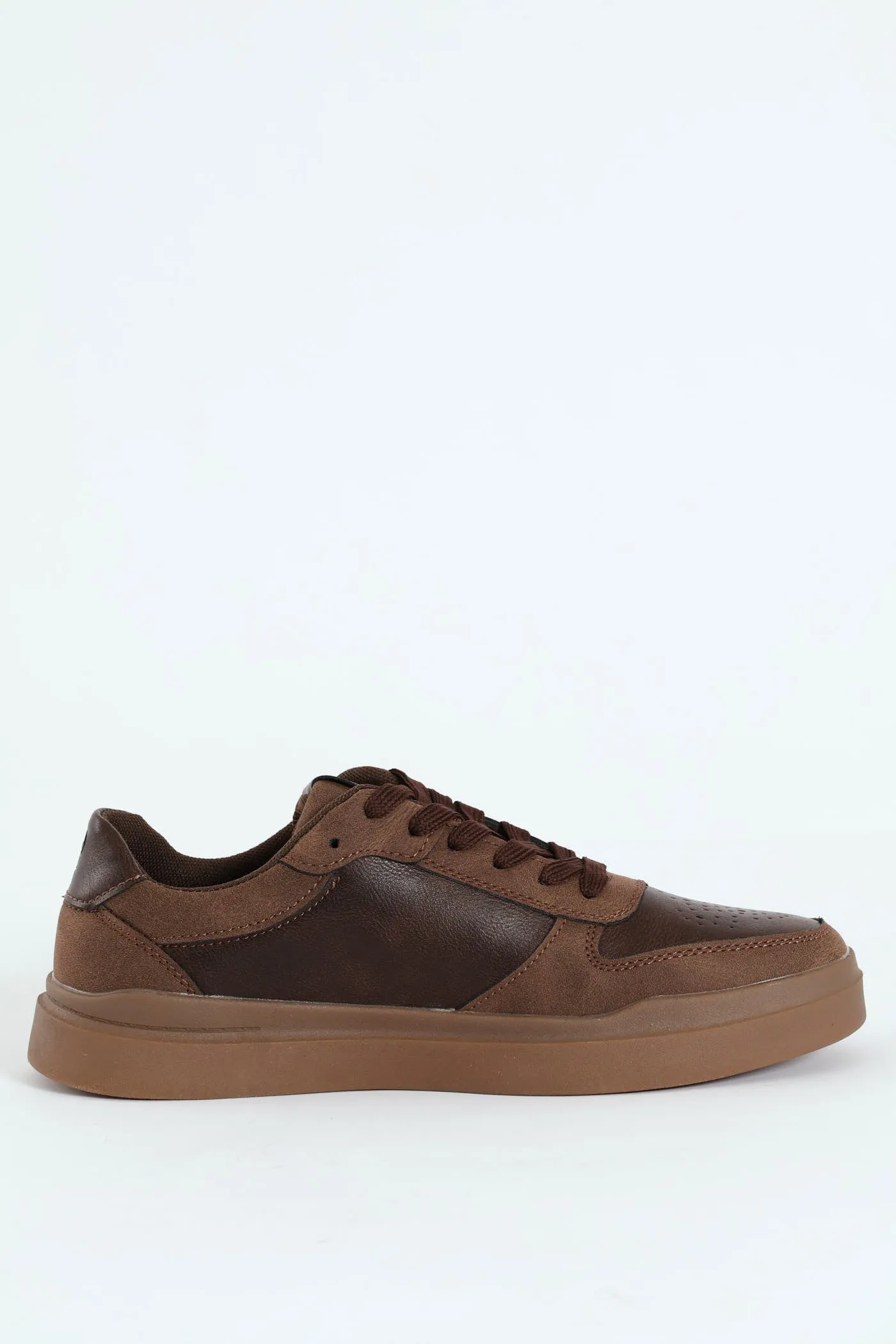 Panelled Back Quarter Lace Up Sneaker - Brown