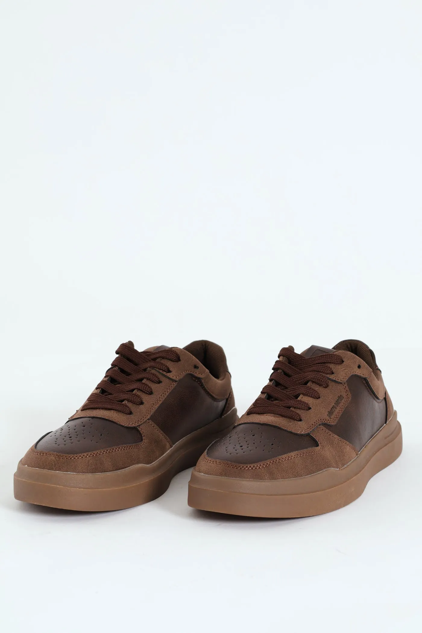 Panelled Back Quarter Lace Up Sneaker - Brown