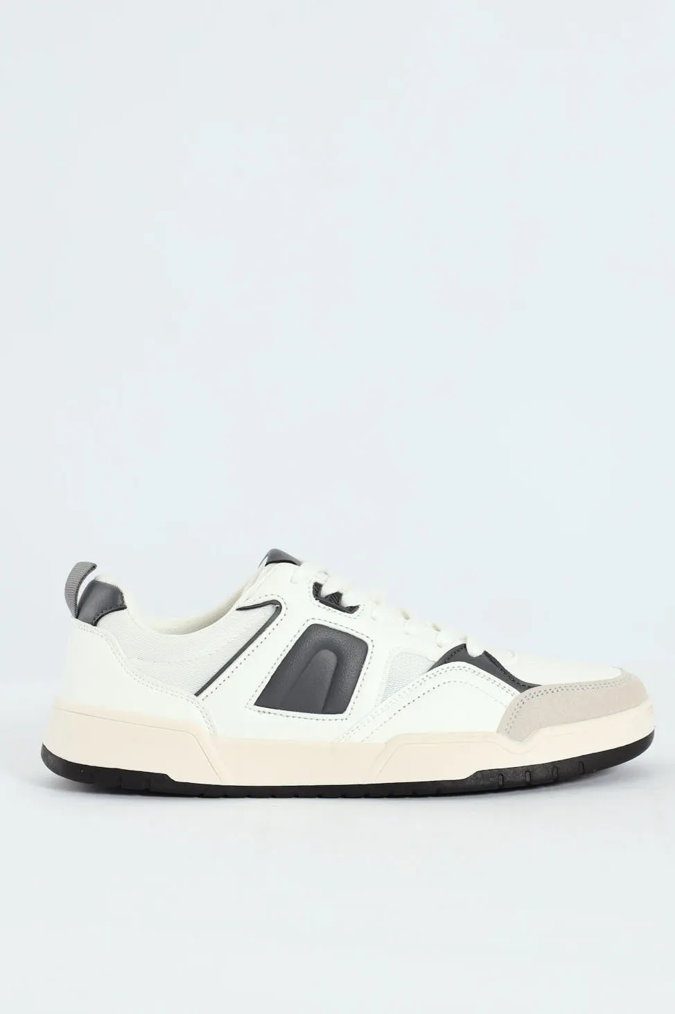 Panelled Fashion Court Sneaker - White/Grey