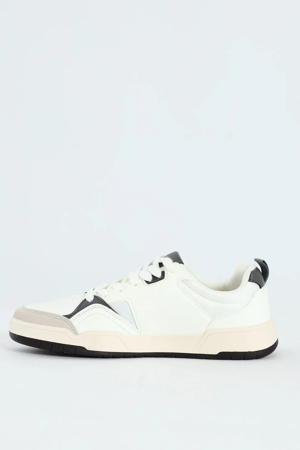 Panelled Fashion Court Sneaker - White/Grey
