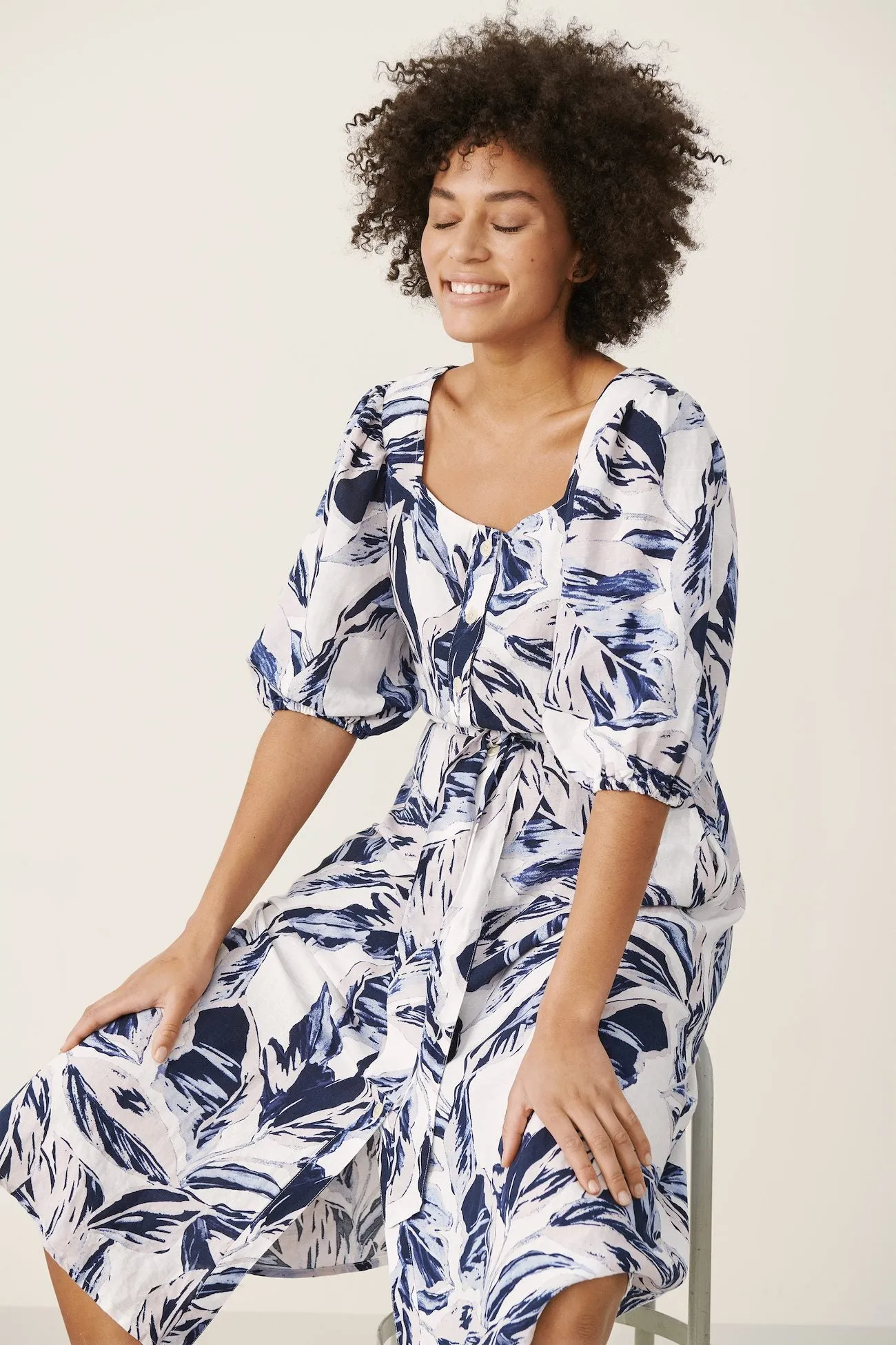 Part Two Iga Dress (Blue Palm Print) - FINAL SALE
