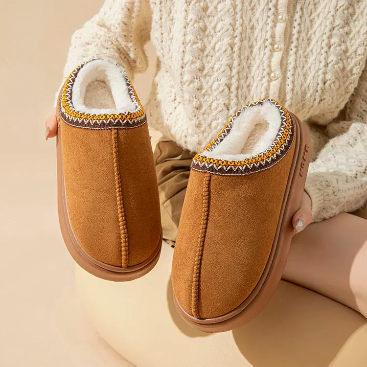 Platform Fluffy Slippers Women House Flats Fashion Plush Winter Designer Shoes Ladies Home Elegant Casual Footwear Large Size