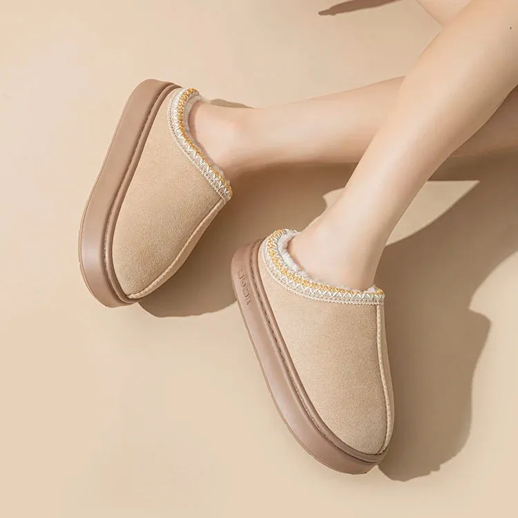 Platform Fluffy Slippers Women House Flats Fashion Plush Winter Designer Shoes Ladies Home Elegant Casual Footwear Large Size