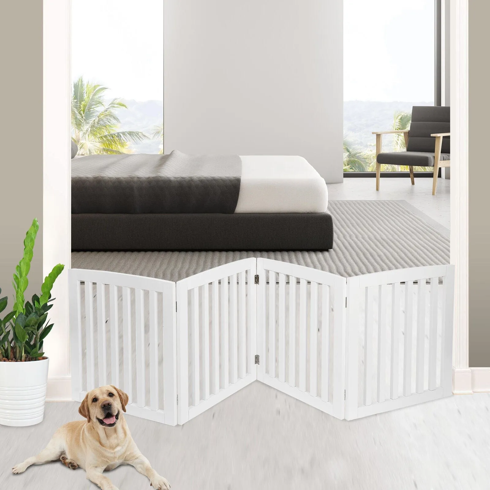 Premium Tall Retractable Wooden Indoor Dog Gate