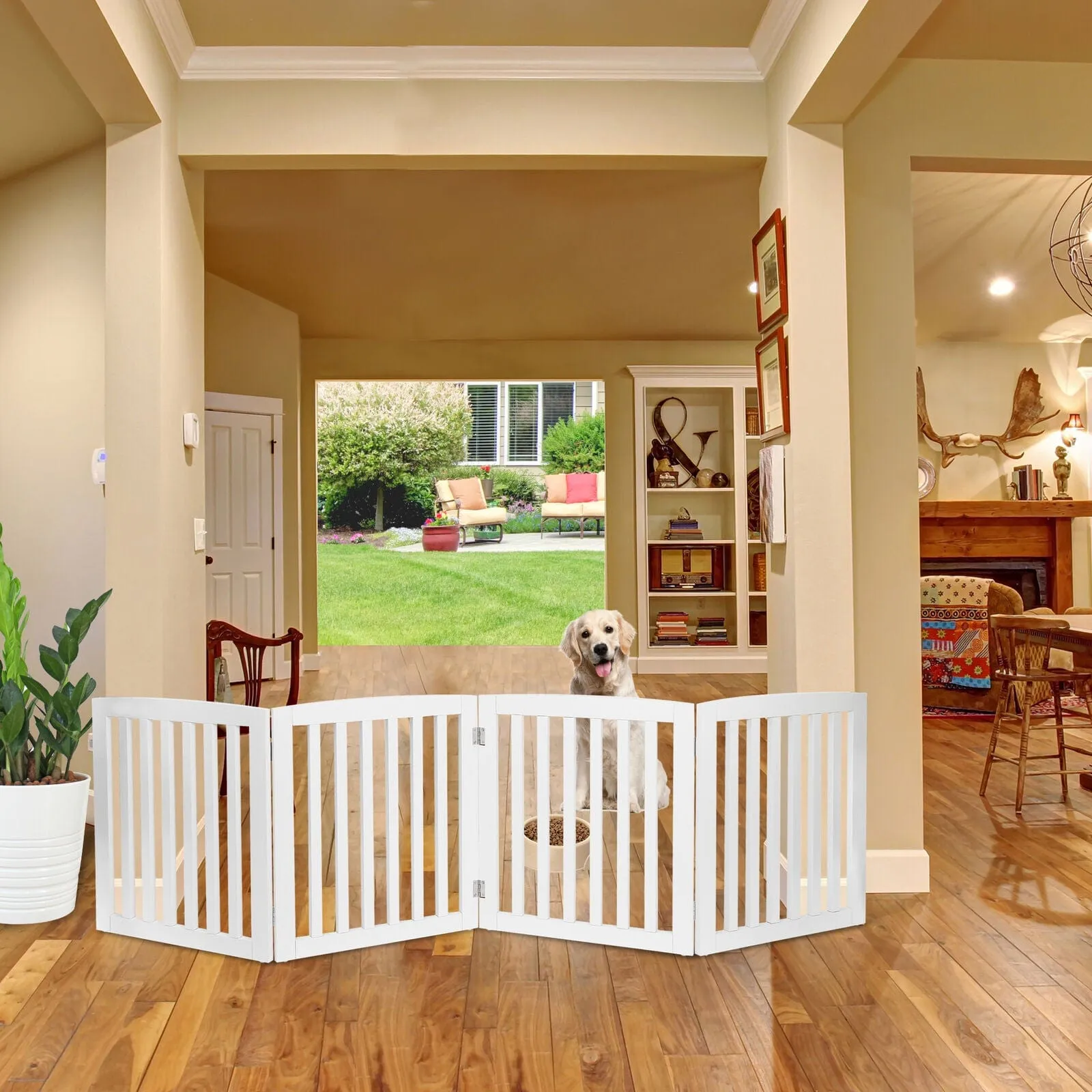 Premium Tall Retractable Wooden Indoor Dog Gate