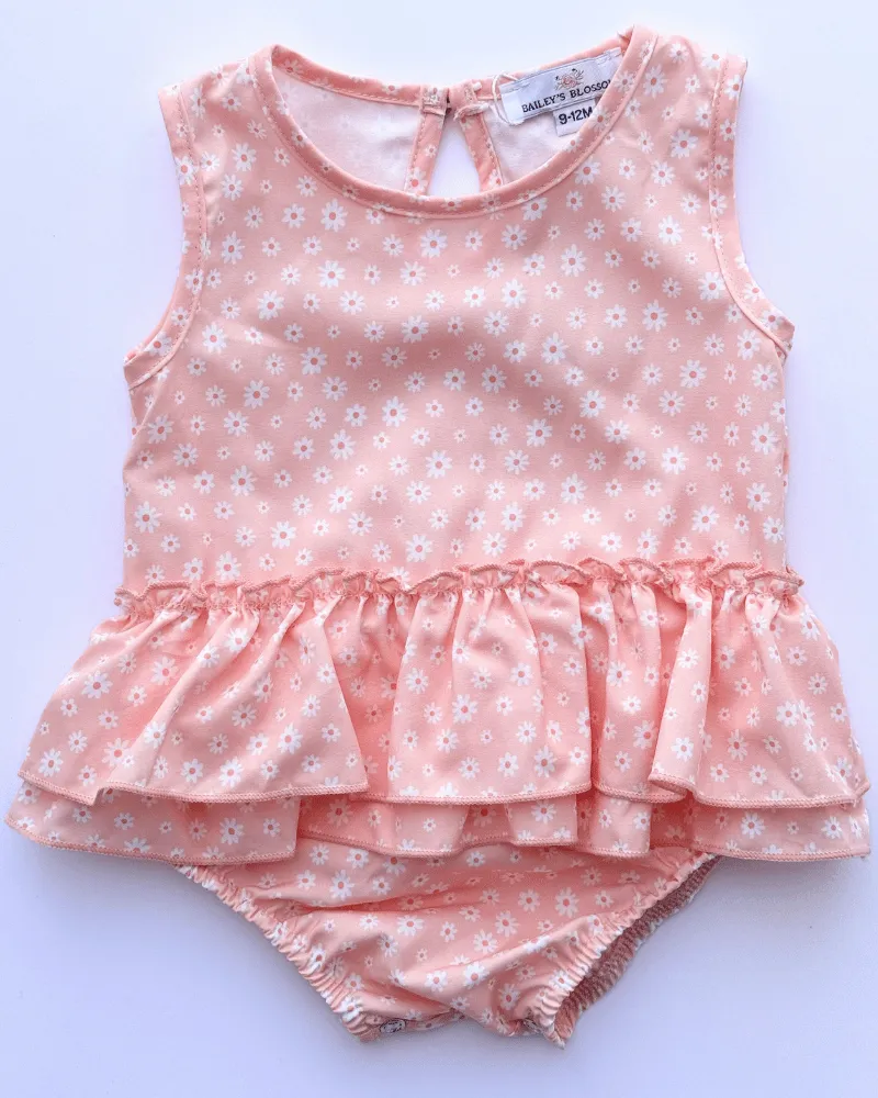 PREORDER! Clare Ruffle Bubble Romper - Orange Blossoms