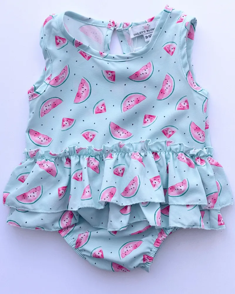 PREORDER! Clare Ruffle Bubble Romper - Watermelon