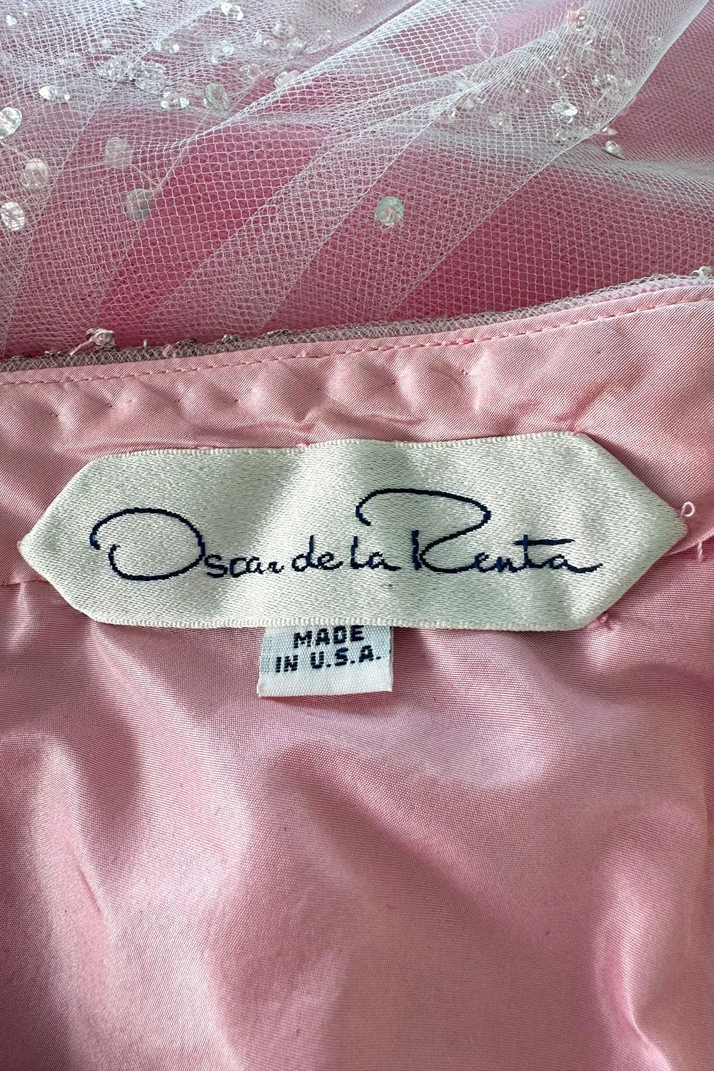Prettiest 2000s Oscar de la Renta Strapless Pink Tulle Dress w Extensive Beadwork