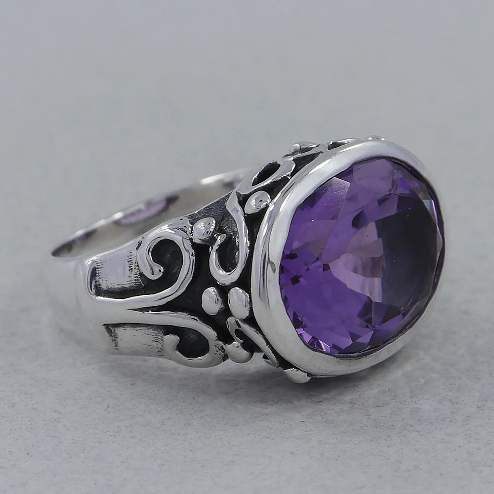 Purple Amethyst Sterling Silver Designer Ring