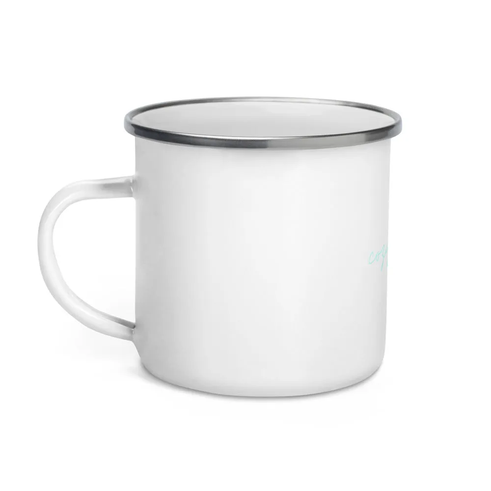 "Cozy at Home- Aqua" Enamel Mug