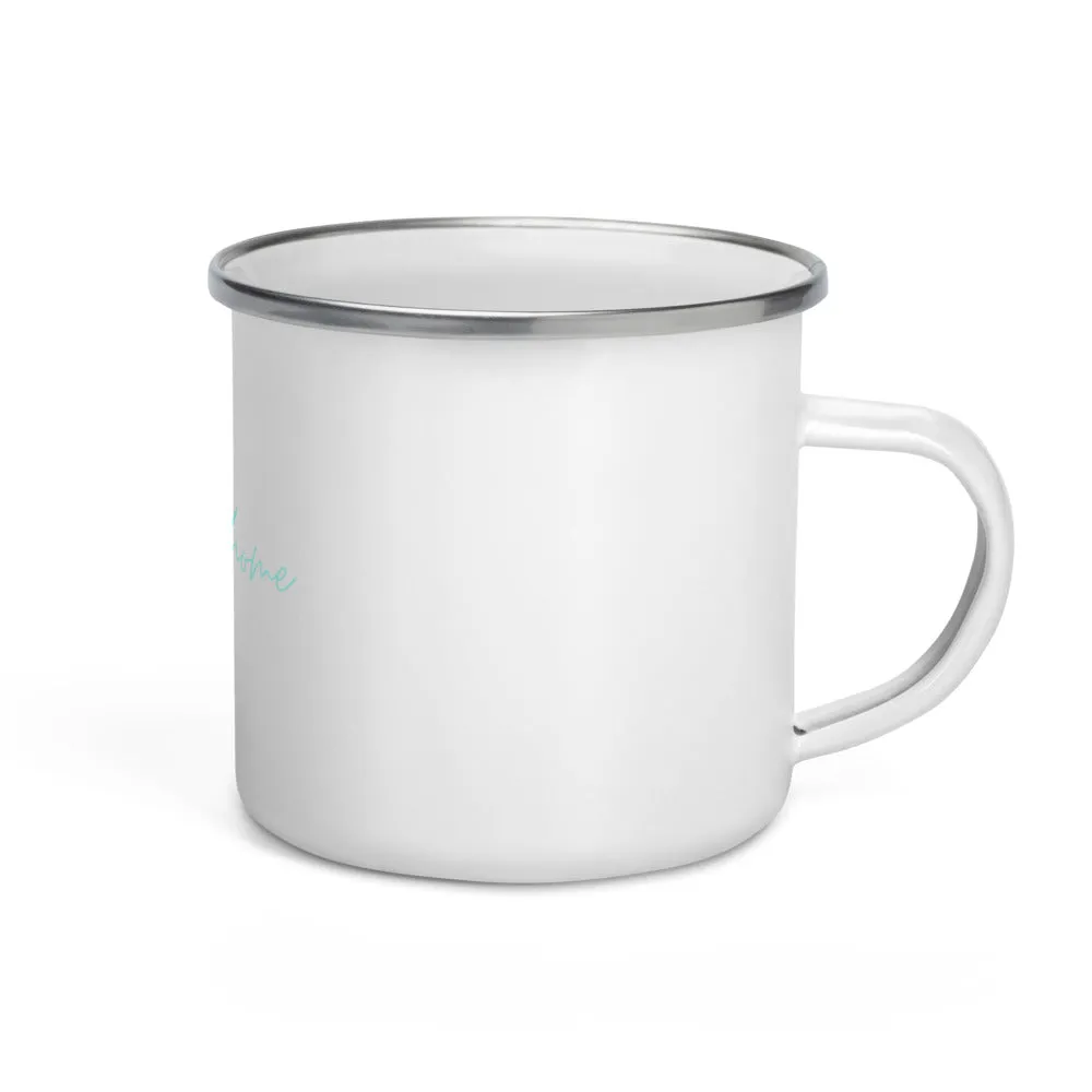 "Cozy at Home- Aqua" Enamel Mug