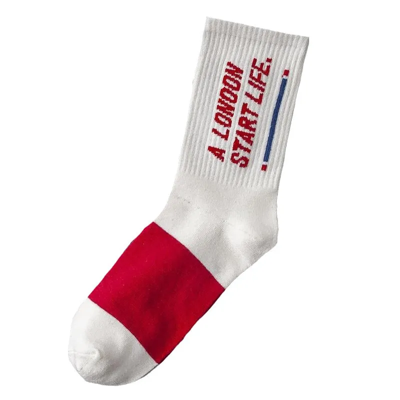 "LIFE" Chaussettes Blanches Noires Montantes Streetwear - URB1™
