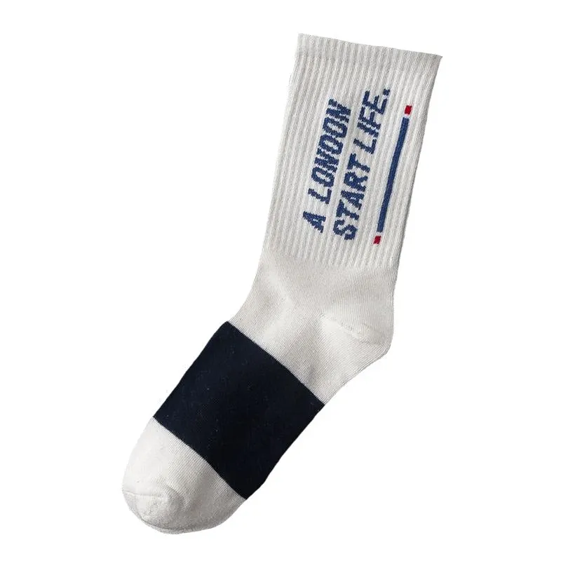 "LIFE" Chaussettes Blanches Noires Montantes Streetwear - URB1™