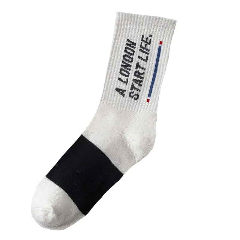 "LIFE" Chaussettes Blanches Noires Montantes Streetwear - URB1™
