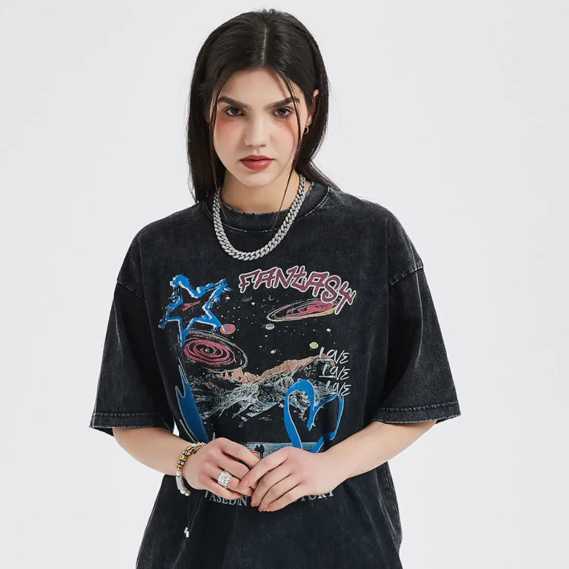 "LOVE" T-shirt Délavé Imprimé Retro Streetwear - URB1™