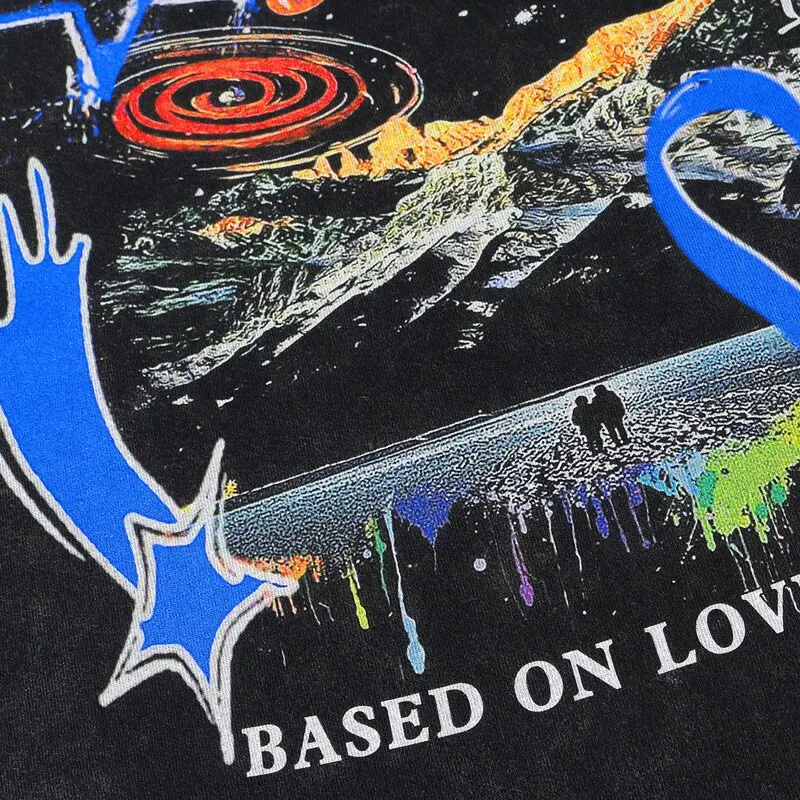 "LOVE" T-shirt Délavé Imprimé Retro Streetwear - URB1™