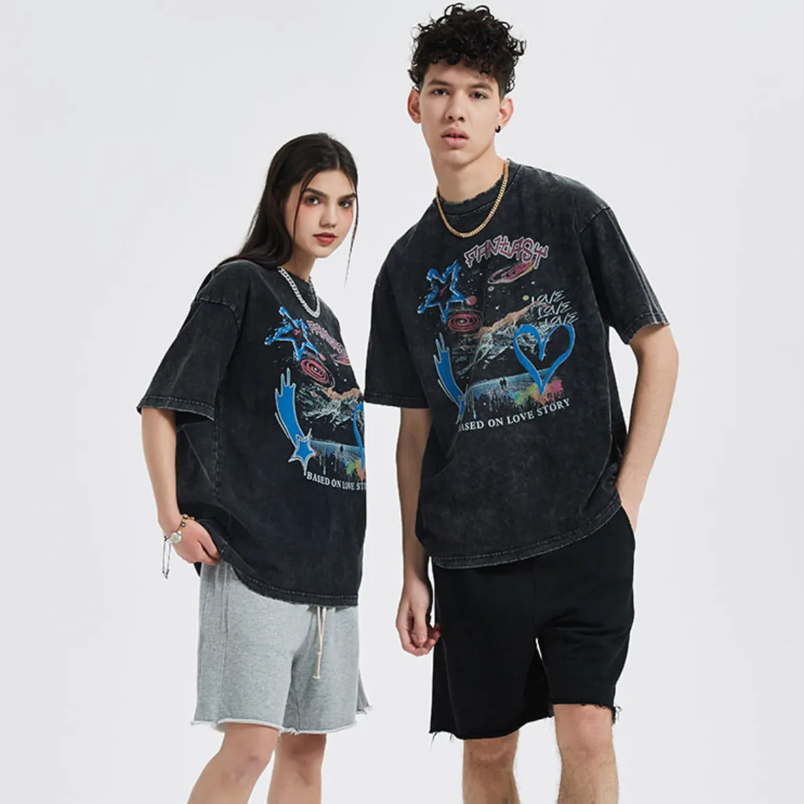 "LOVE" T-shirt Délavé Imprimé Retro Streetwear - URB1™