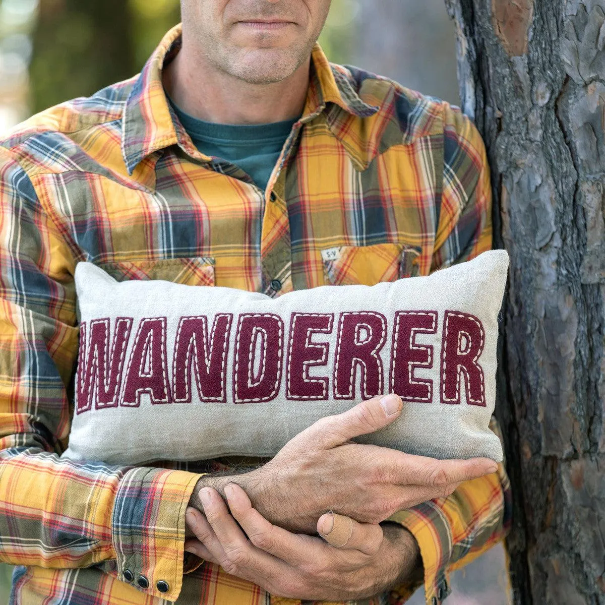 "Wanderer" Appliqued Linen Pillow