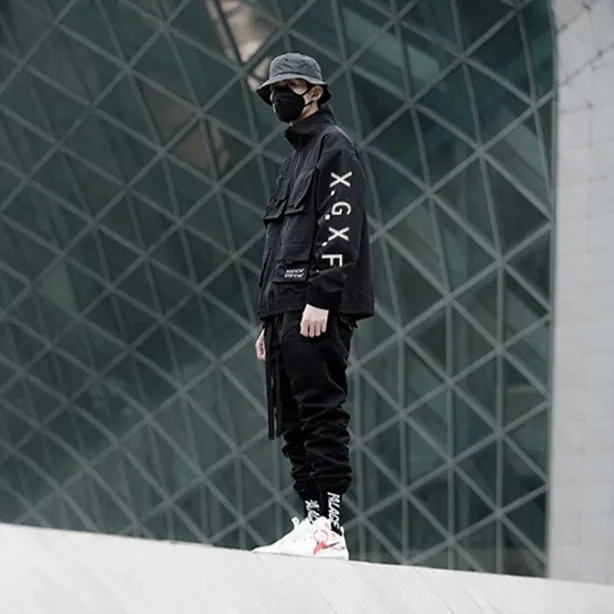 "X.G.X.F" Veste Coupe Vent Noir Streetwear - URB1™