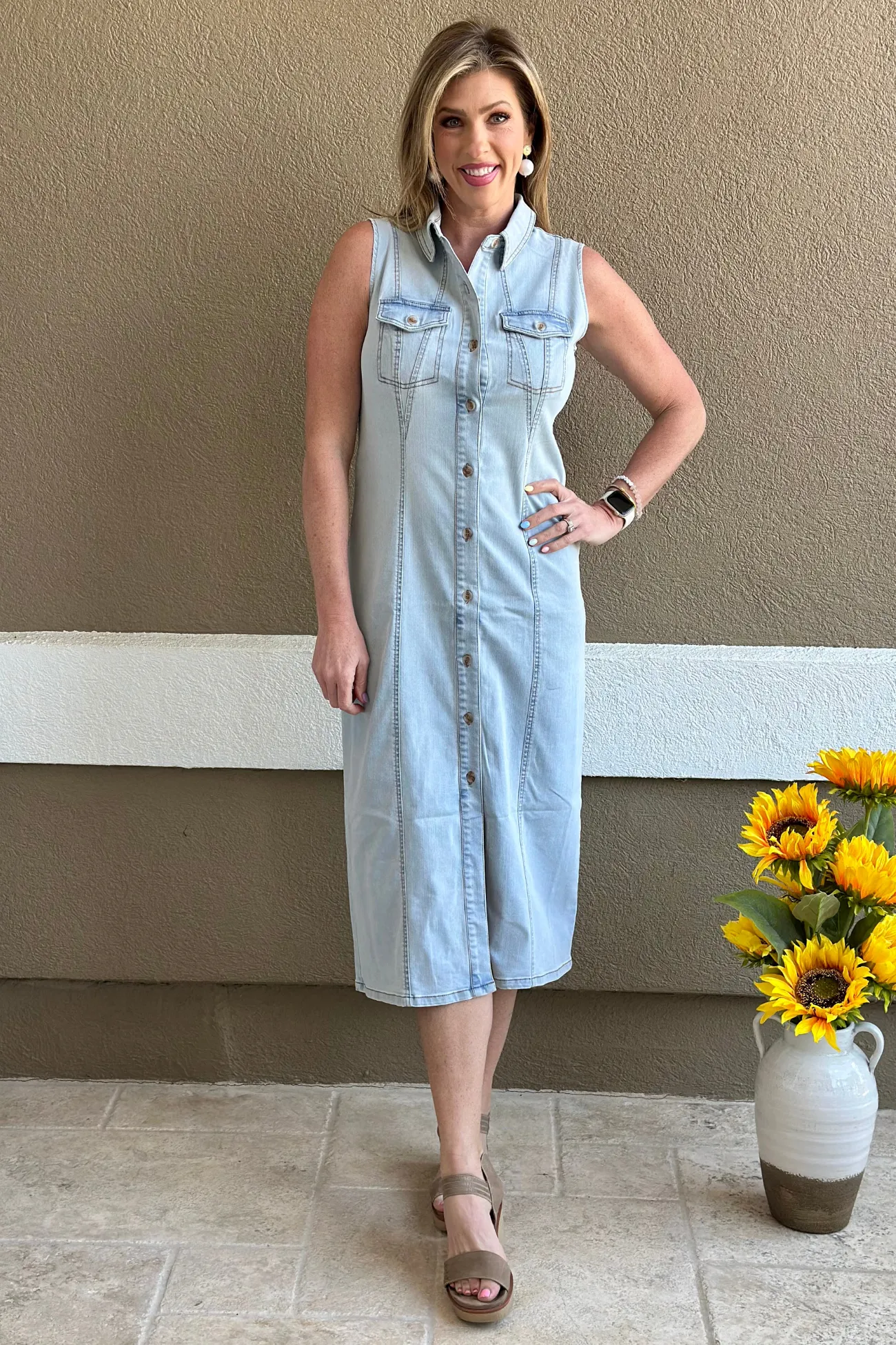 Renuar Dakota Denim Dress in Bleached Wash