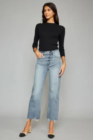 Sammie Kancan High Waist Raw Hem Cropped Wide Leg Jeans