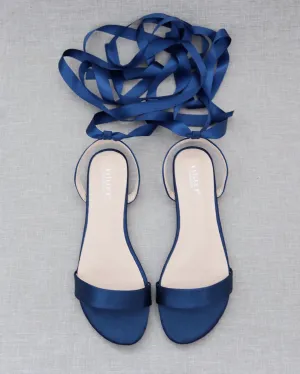 Satin Flat Sandal with Ballerina Lace Up