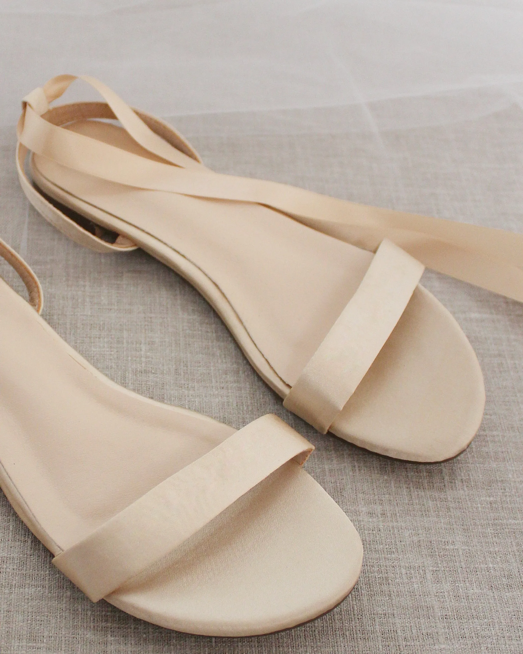 Satin Flat Sandal with Ballerina Lace Up