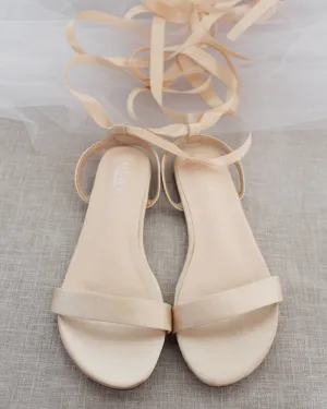 Satin Flat Sandal with Ballerina Lace Up