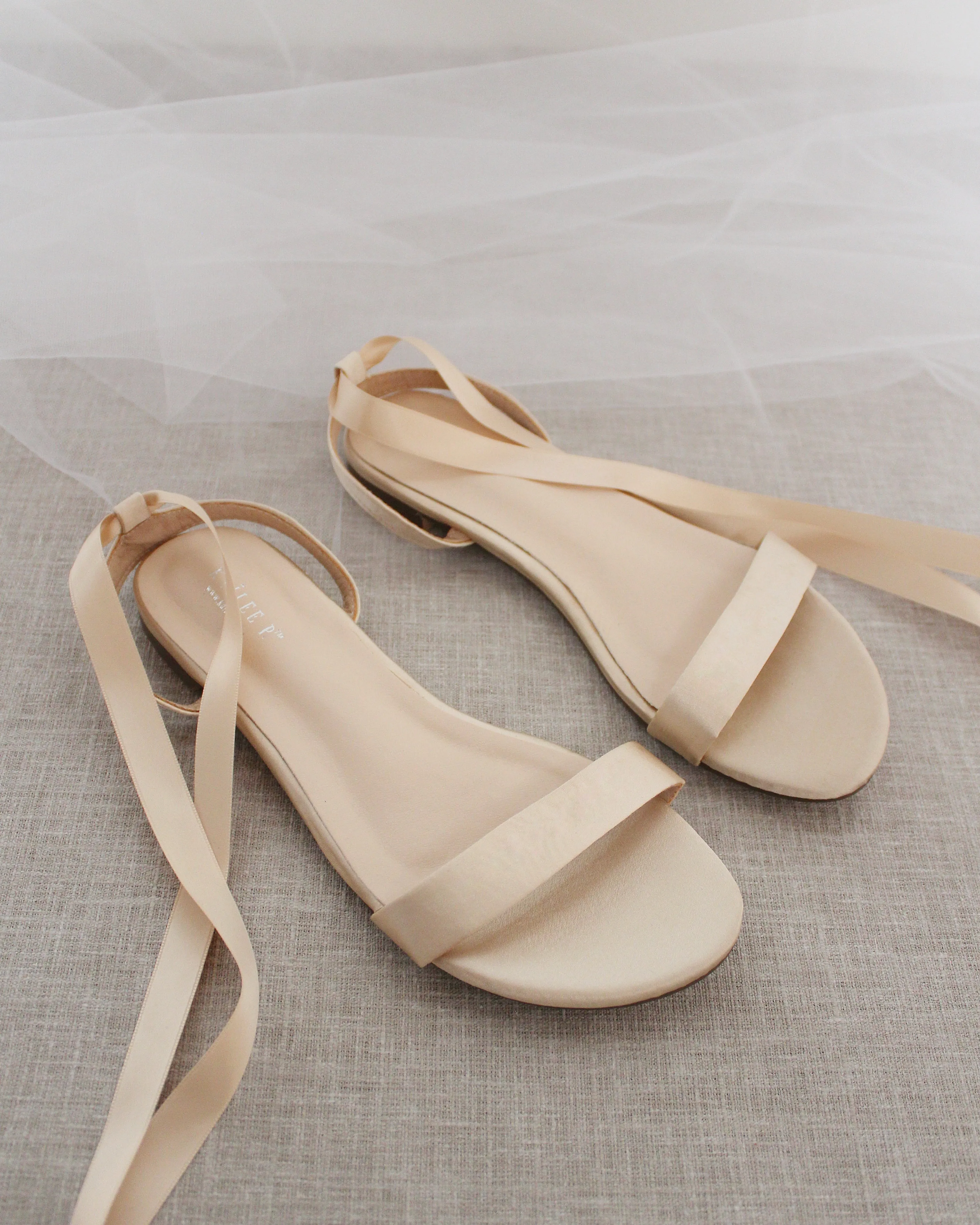 Satin Flat Sandal with Ballerina Lace Up