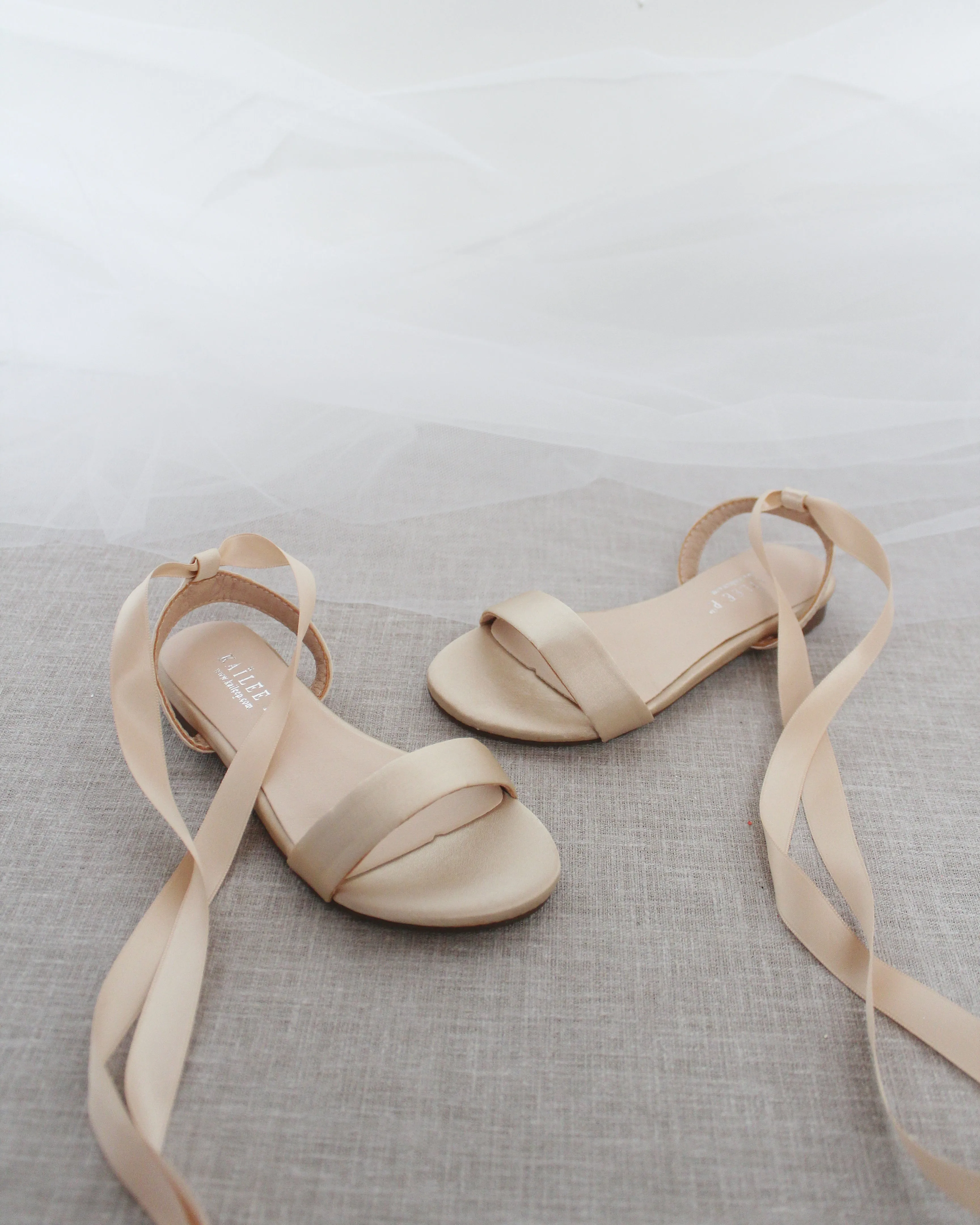 Satin Flat Sandal with Ballerina Lace Up