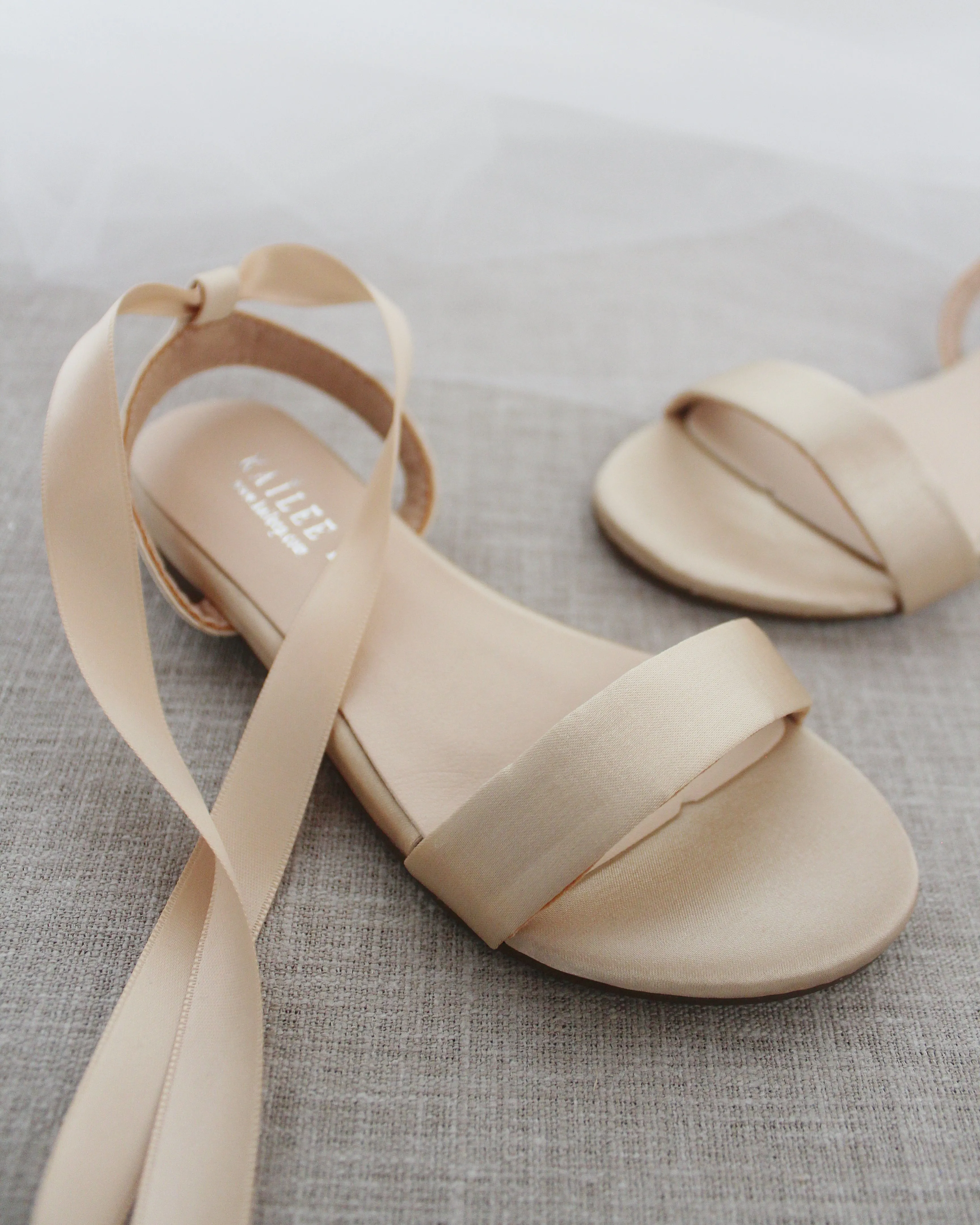 Satin Flat Sandal with Ballerina Lace Up