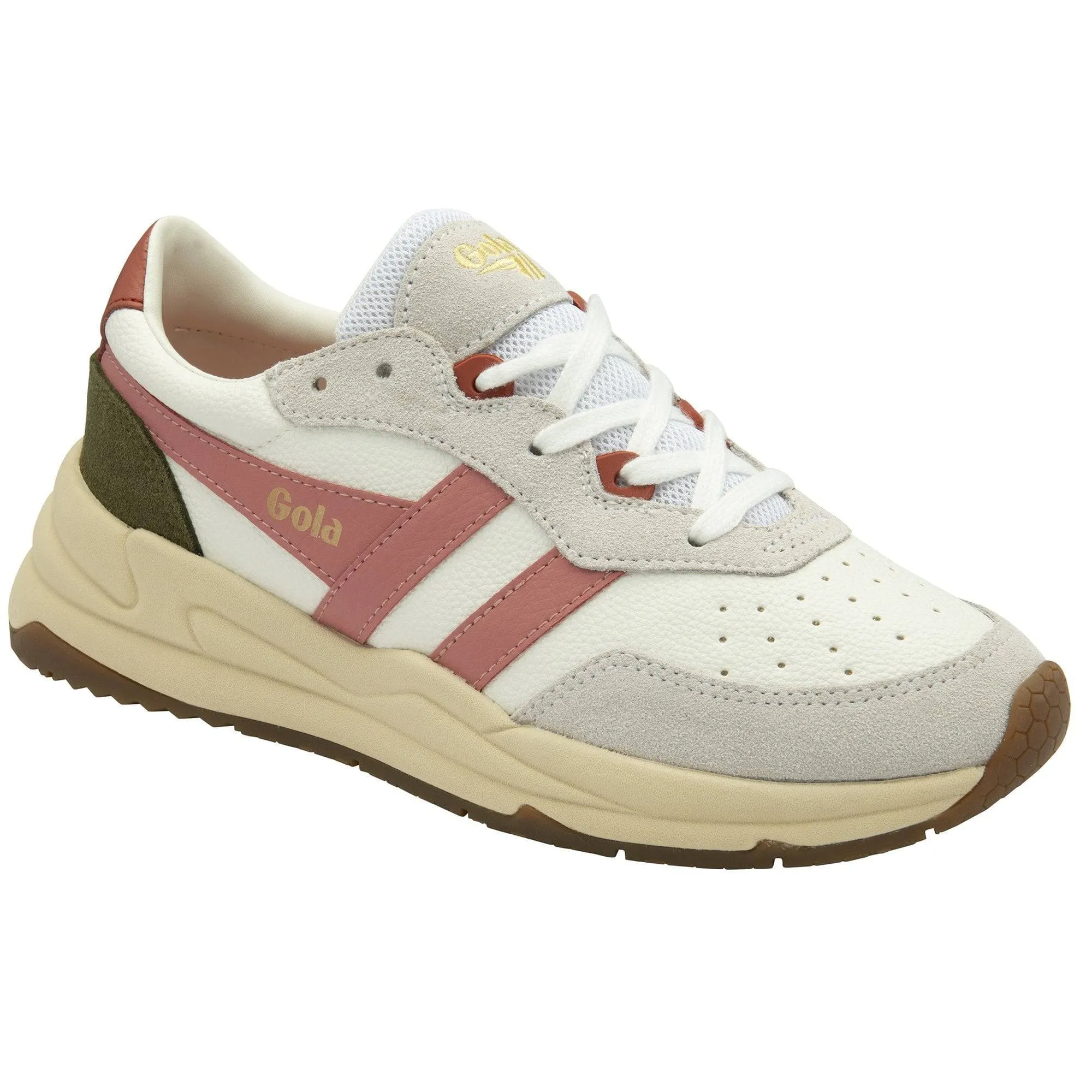Saturn Sneakers by Gola | White/Coral Pink/Khaki