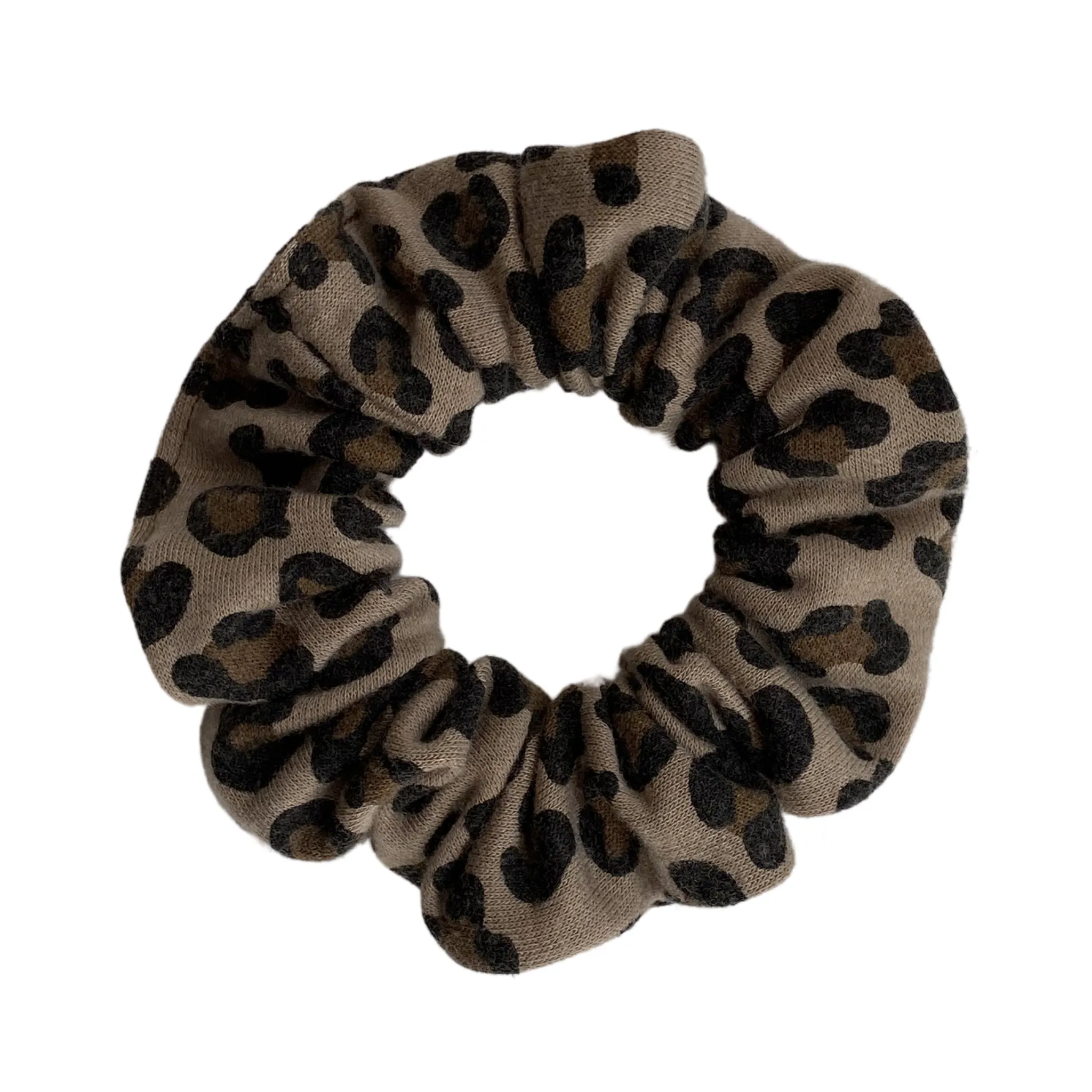 Small Leopard on Taupe Scrunchie