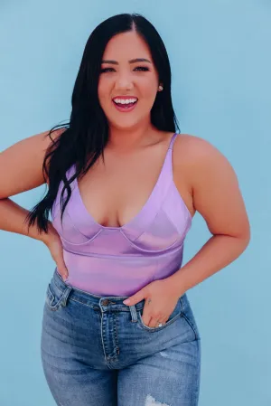 Sweet Serenity Satin Bustier Bodysuit - Lavender